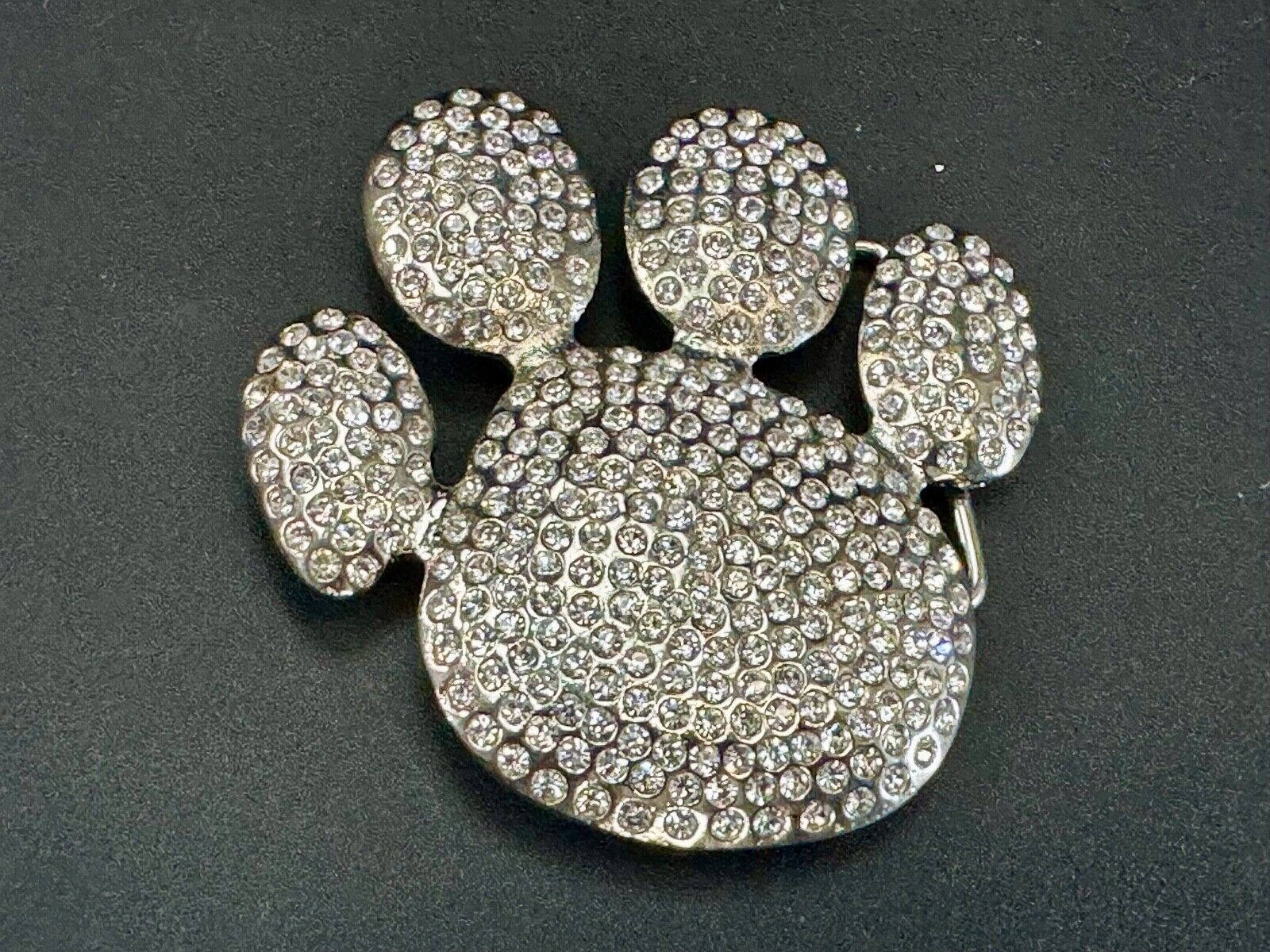 Bear Paw Print Silver Tone rhinestone covered belt buckle
