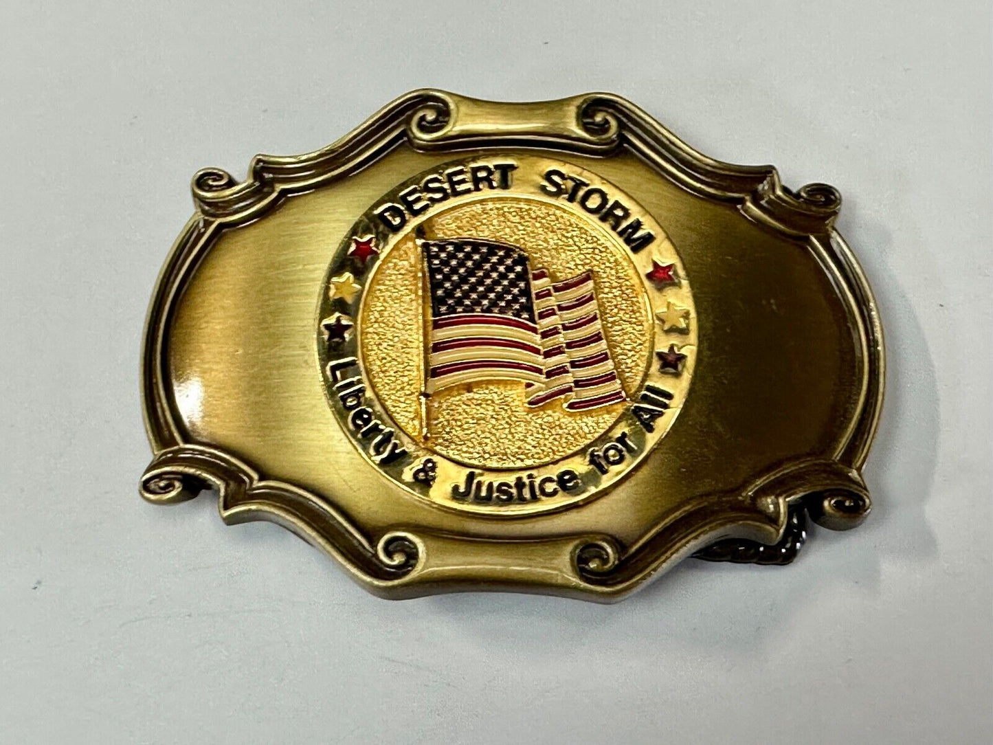 USA Flag Patriot Desert Storm Liberty & Justice for all Custom made Belt Buckle