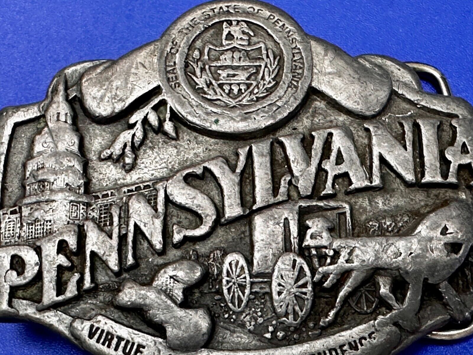 The State of Pennsylvania Virtue Liberty Independence 1982 Siskiyou Belt Buckle