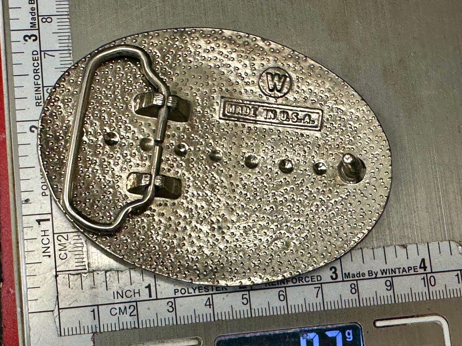 American Eagle black & silver tone Mixed metal vintage belt buckle marked W