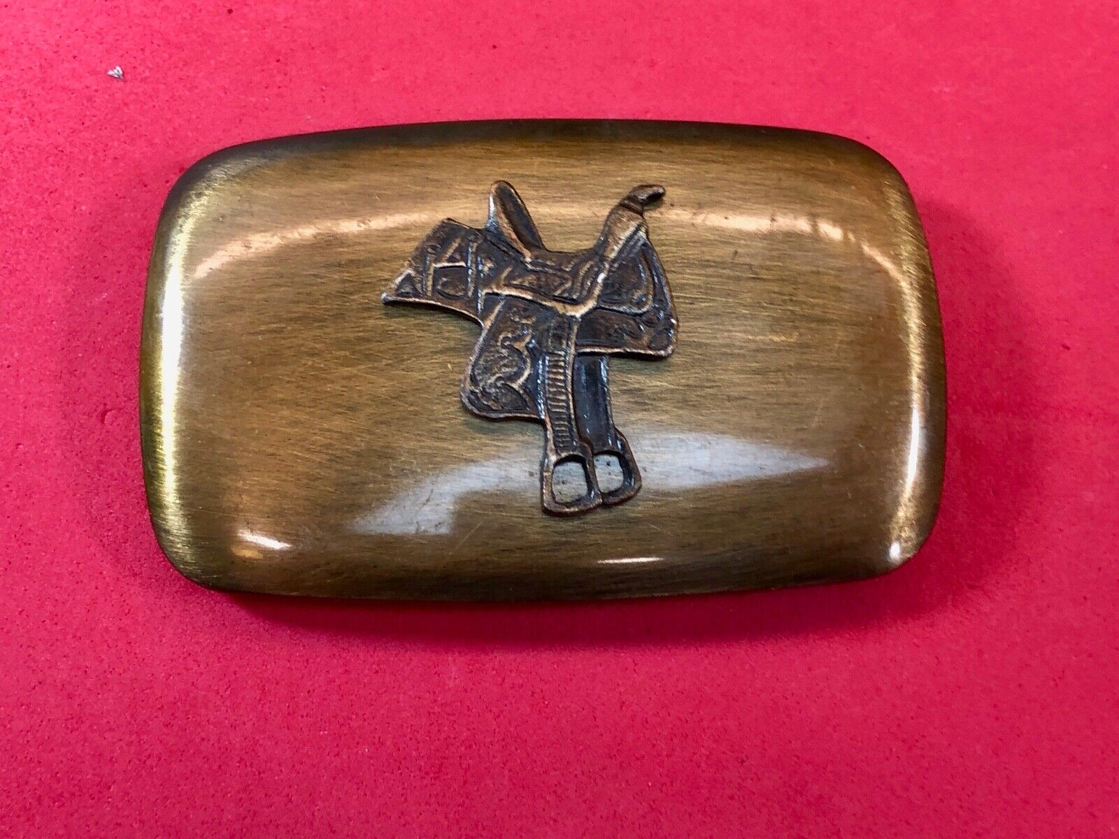 Vintage Chambers Belt Buckle Featuring Raised Horse Saddle 