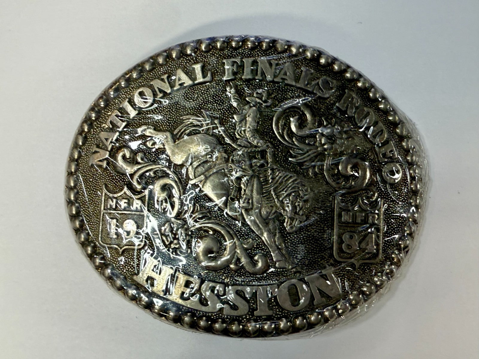 1984 Hesston NFR National Finals Rodeo Cowboys Western Sealed Belt Buckle