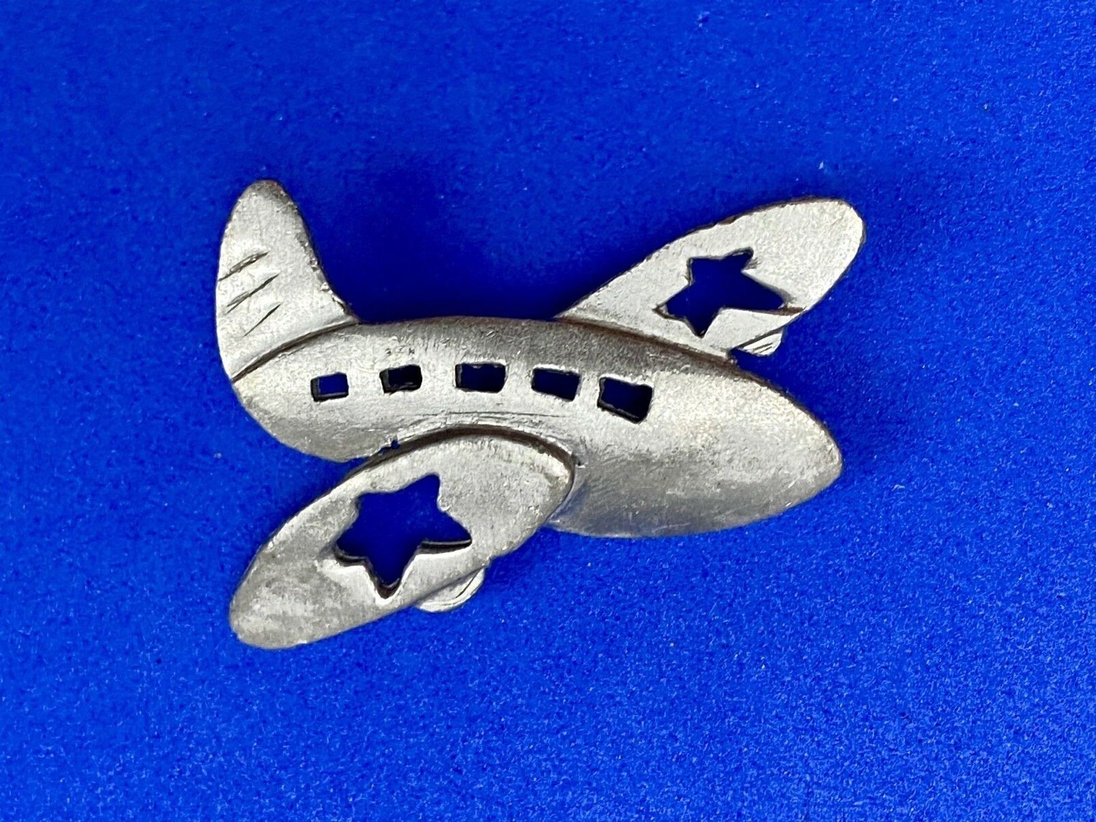 Ultra Craft Airplane Jet  cut out stars Vtg. Silver Tone Brooch Pin Star Wings