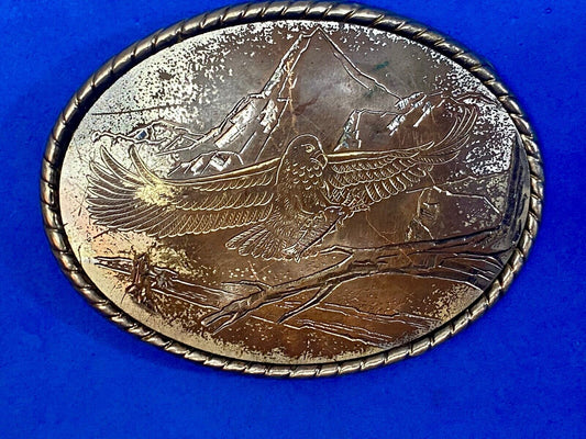 Vintage Engraved Western Ware Eagle Over Mountainside Belt Buckle Signed W 