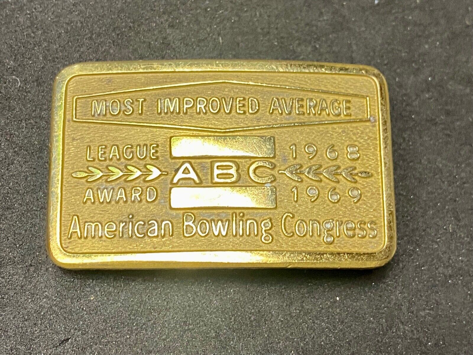 60's American bowling congress - LAEGUE ABC Award most improved 2" belt buckle 
