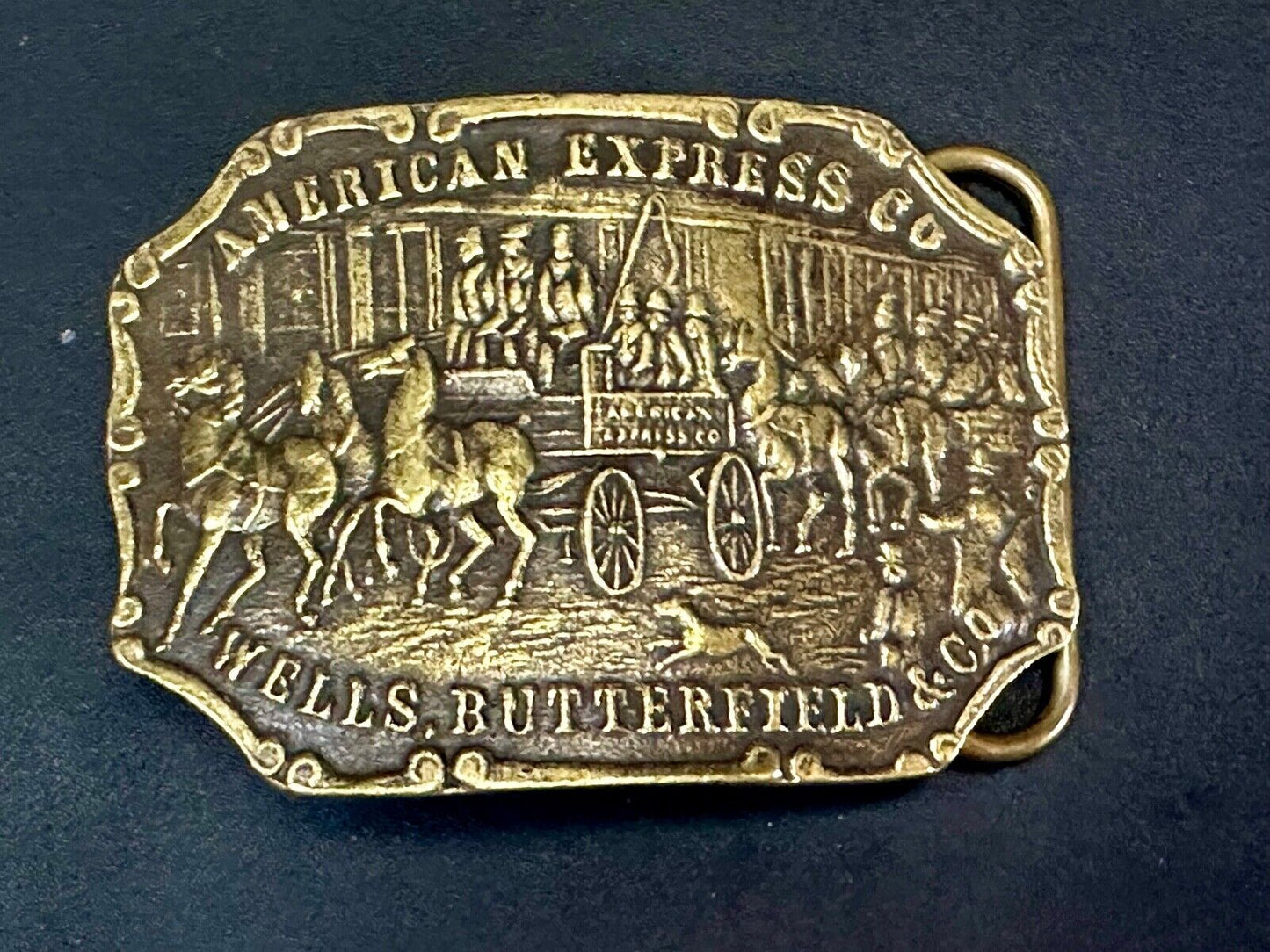 American Express Wells Butterfield stagecoach belt buckle - see back!