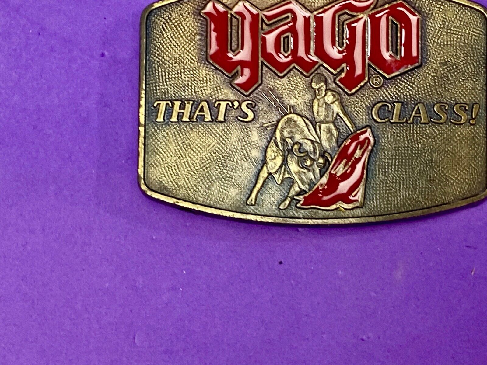 Vintage Bullfight Bull matador with red hat belt buckle YAGO -  That's Class