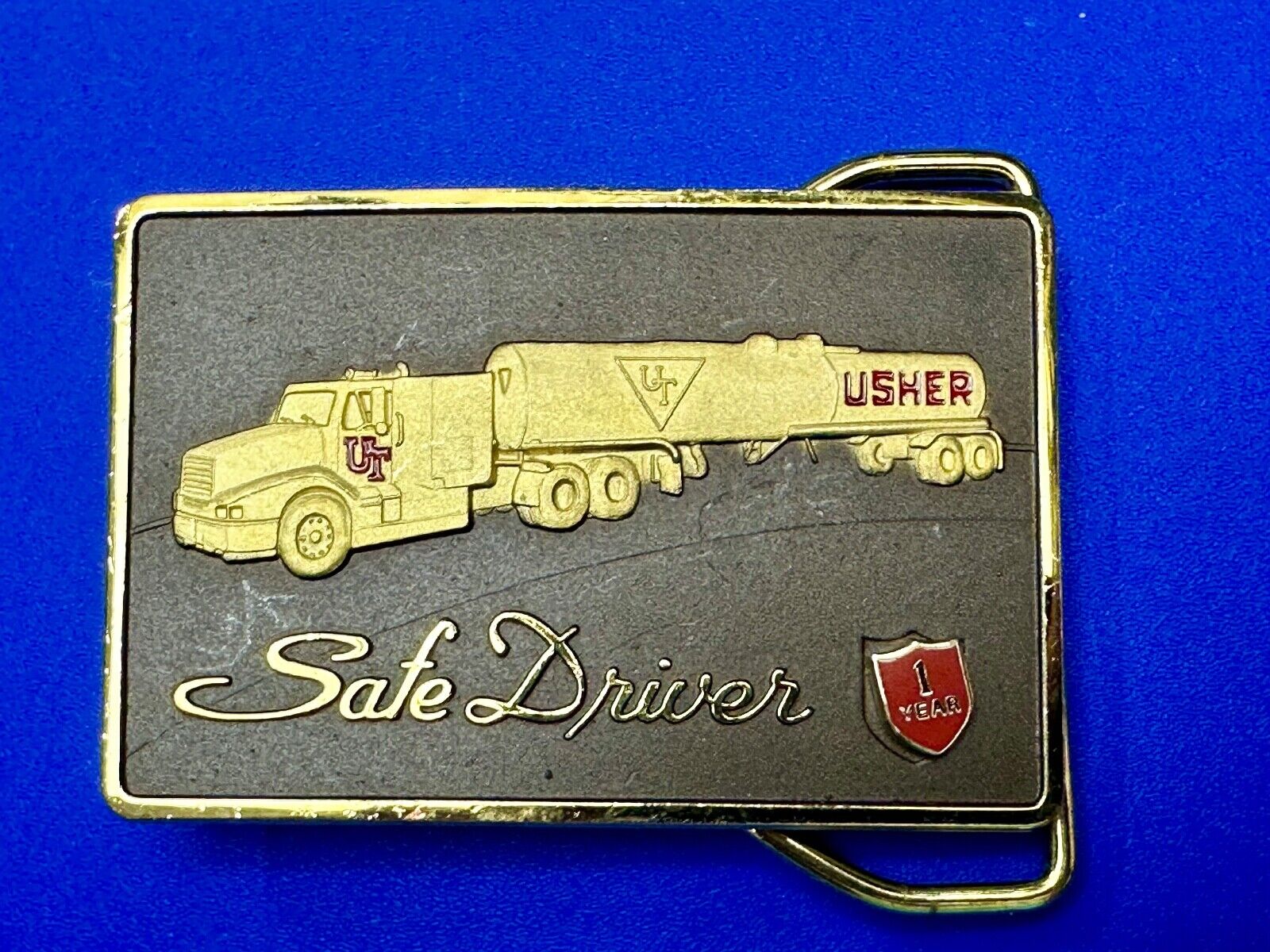 UT Usher Transportation Semi Drivers 1 year pin safety award Belt Buckle