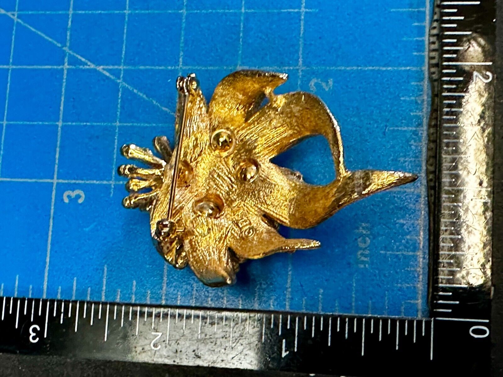 Vintage Flower Textured Brushed Gold Tone Brooch Pin Signed by BSK