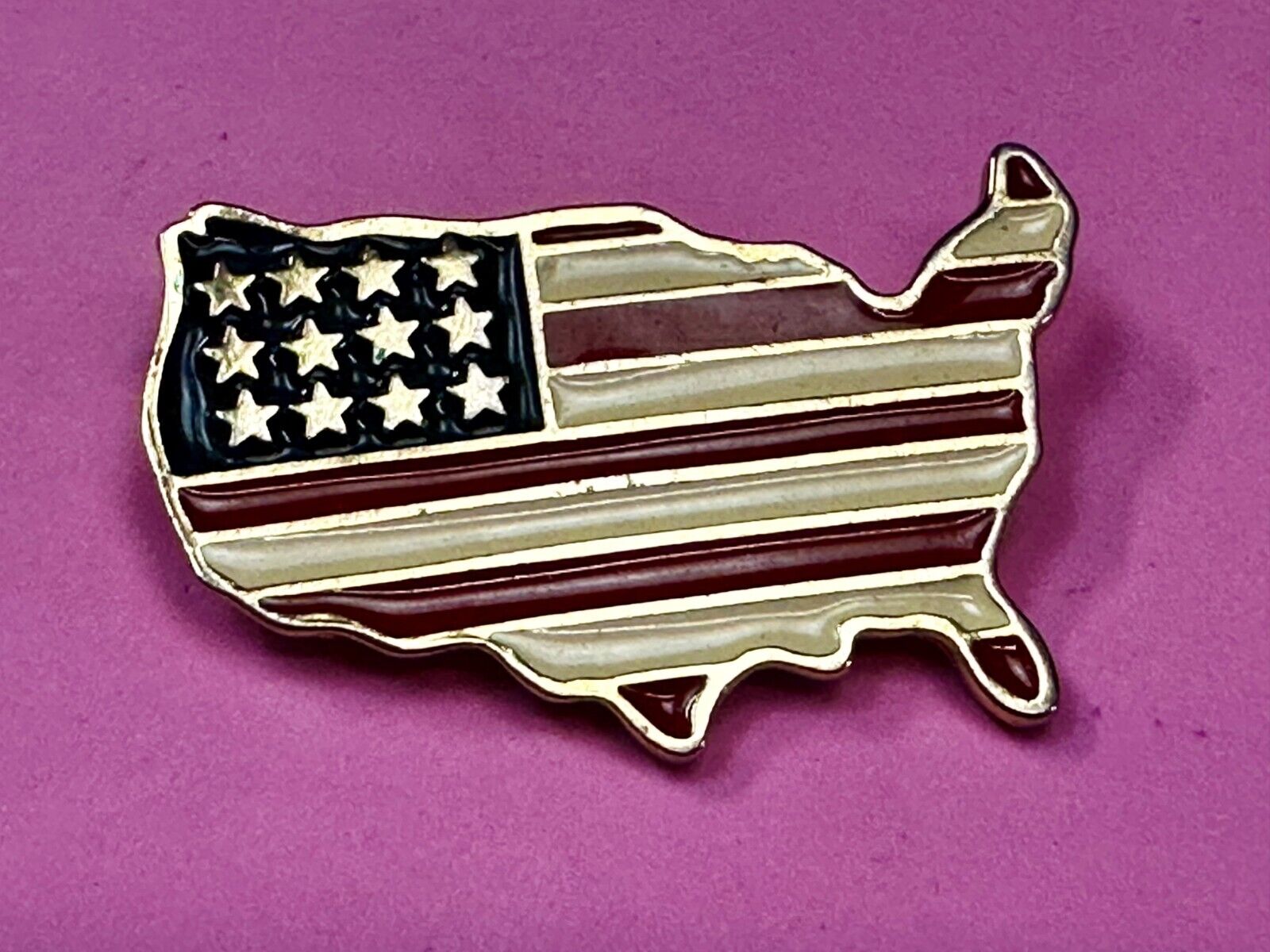 United States Map Cutout USA Country Vtg., Patriotic Brooch Pin Signed by Orion