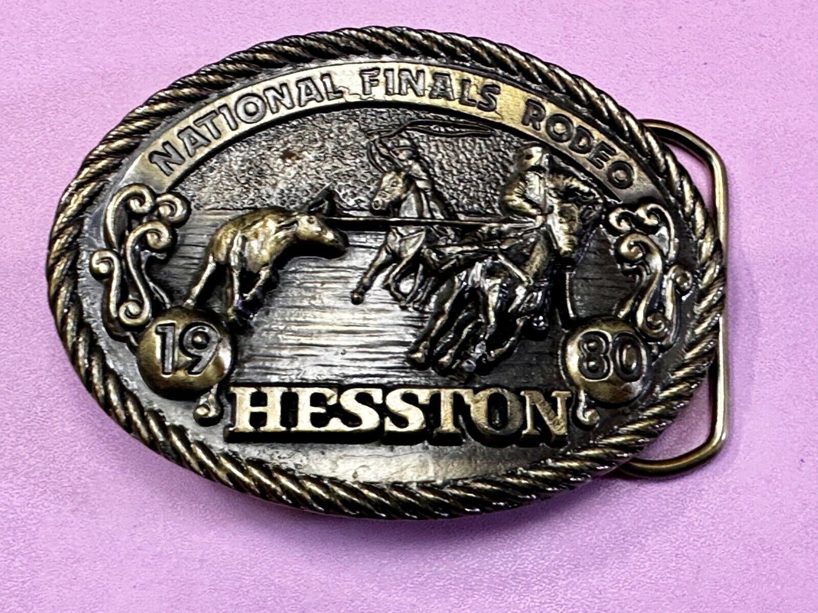 1980 Hesston NFR National Finals Rodeo Cowboys Western Belt Buckle