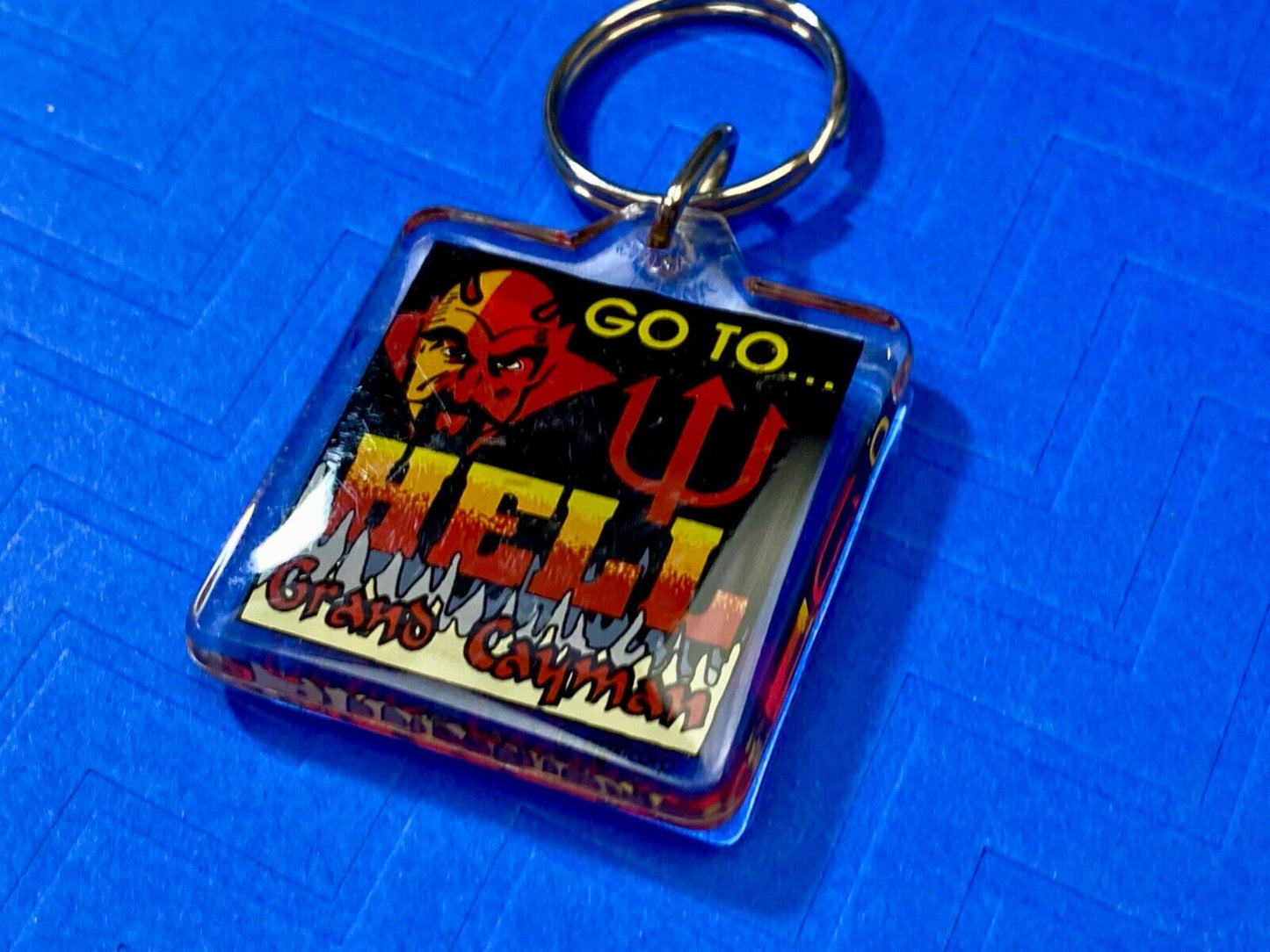 Vintage GO TO HELL Grand Cayman Devil Travel Souvenir Keychain - Key Ring Chain