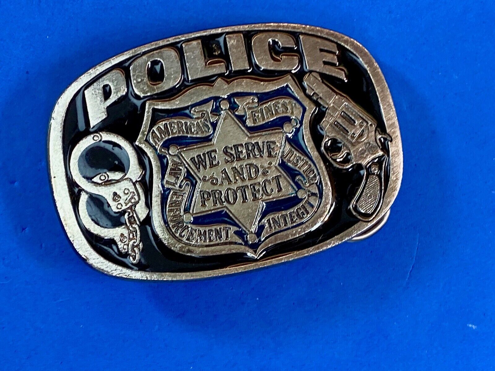 Americas Finest - Police -  We Protect And Serve Belt Buckle - By Buckle Bakery 