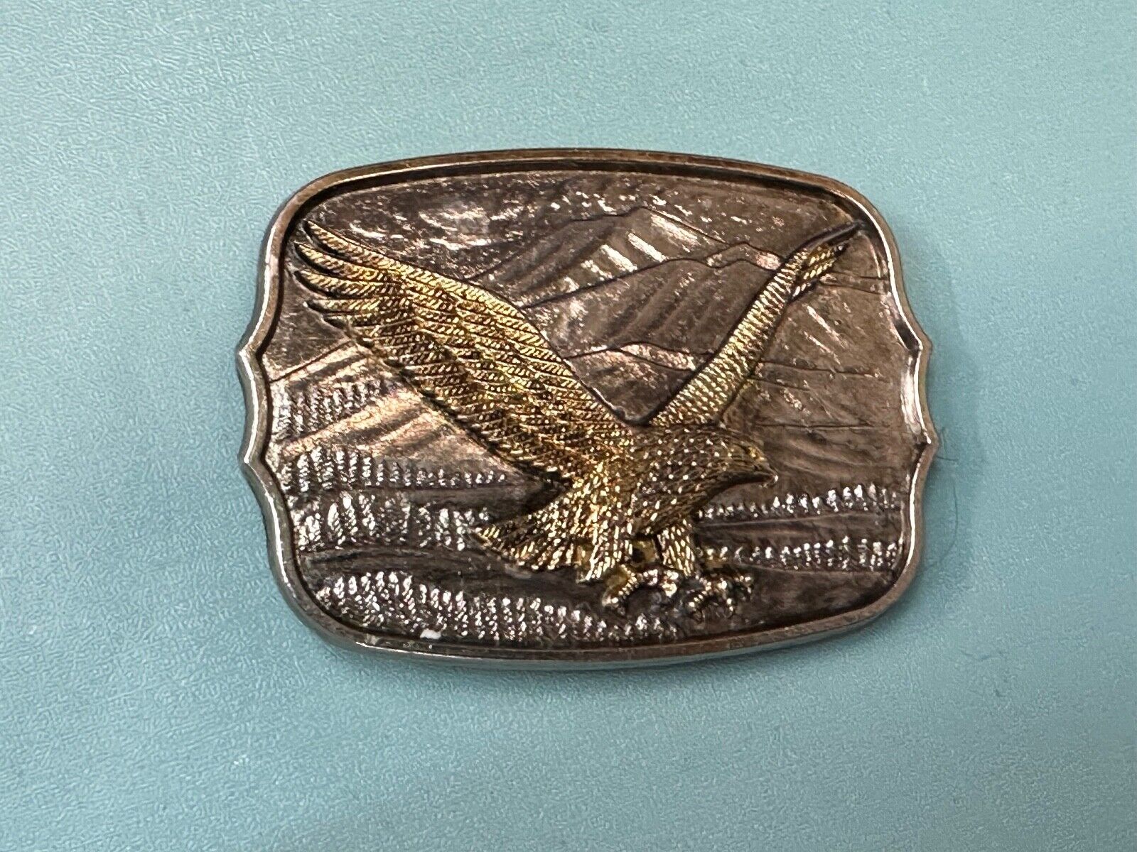 Patriotic American Eagle Hunting Diving Flying over USA Mountainside belt buckle