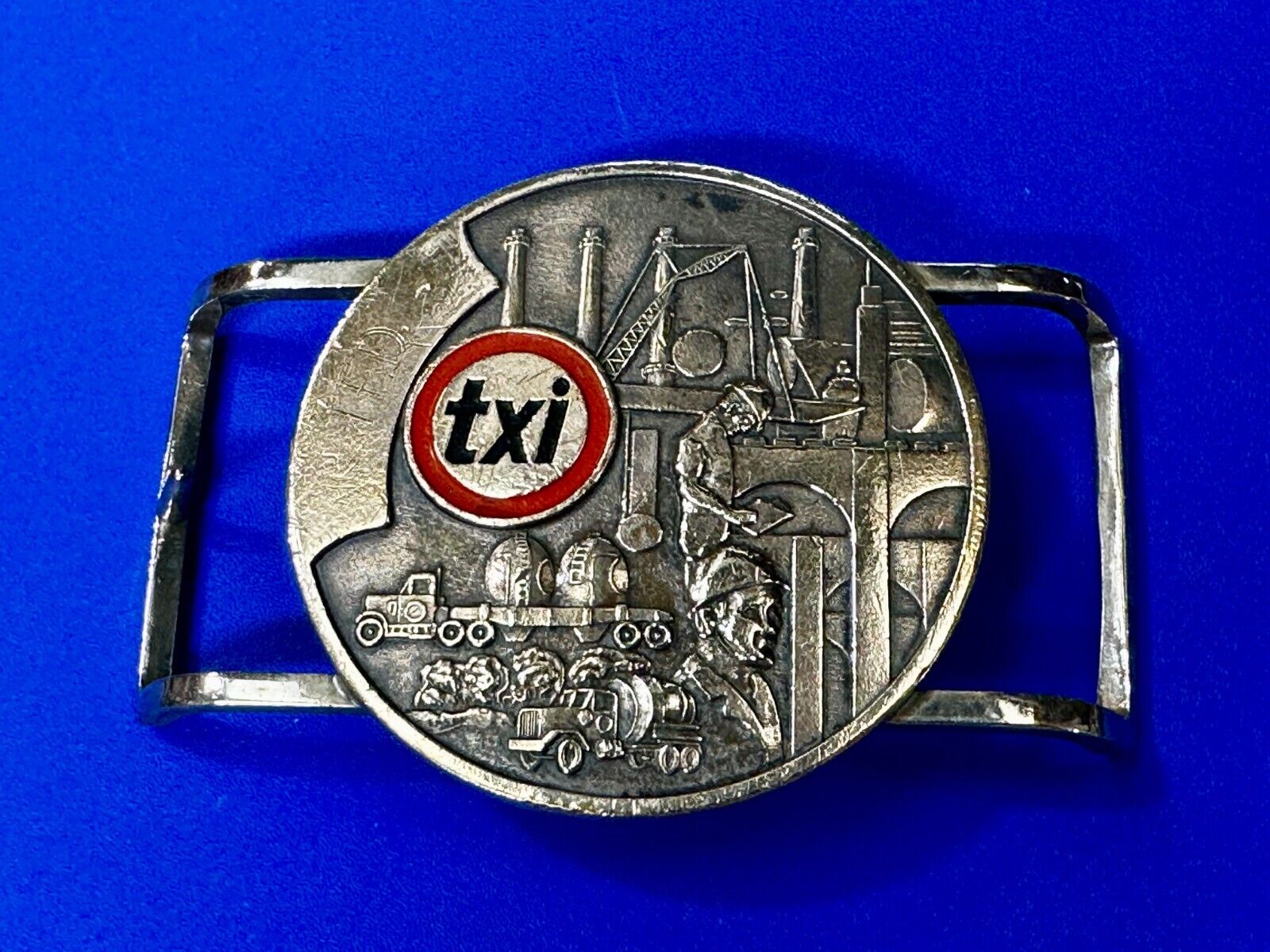 TXI Oil Rig Drilling Construction Company Vintage Belt Buckle by Jostens