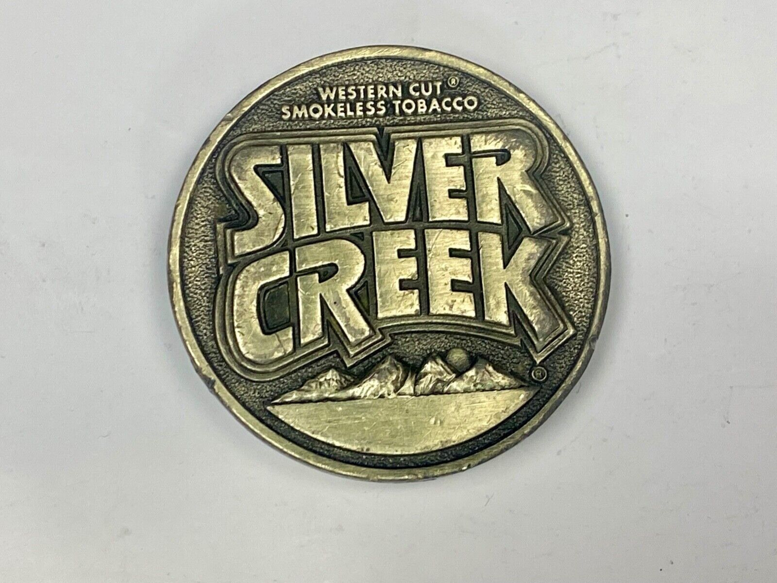 Vintage 1982 Western Cut Smokeless Tobacco Silver Creek Siskiyou Belt Buckle