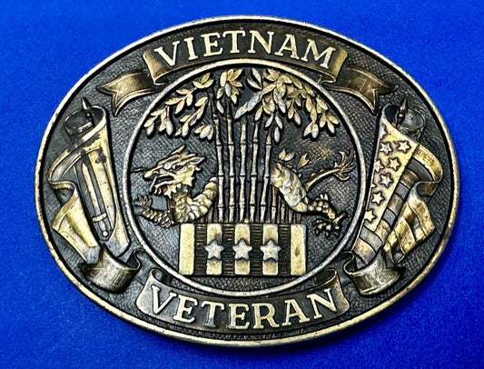Vietnam Veteran Dragon Bamboo & Flag's Vsm Service Medal Logo Belt Buckle