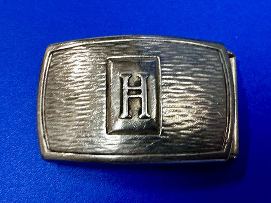 Antique Letter Monogram Initial H Art Deco Nickel Silver Belt Buckle by Pioneer