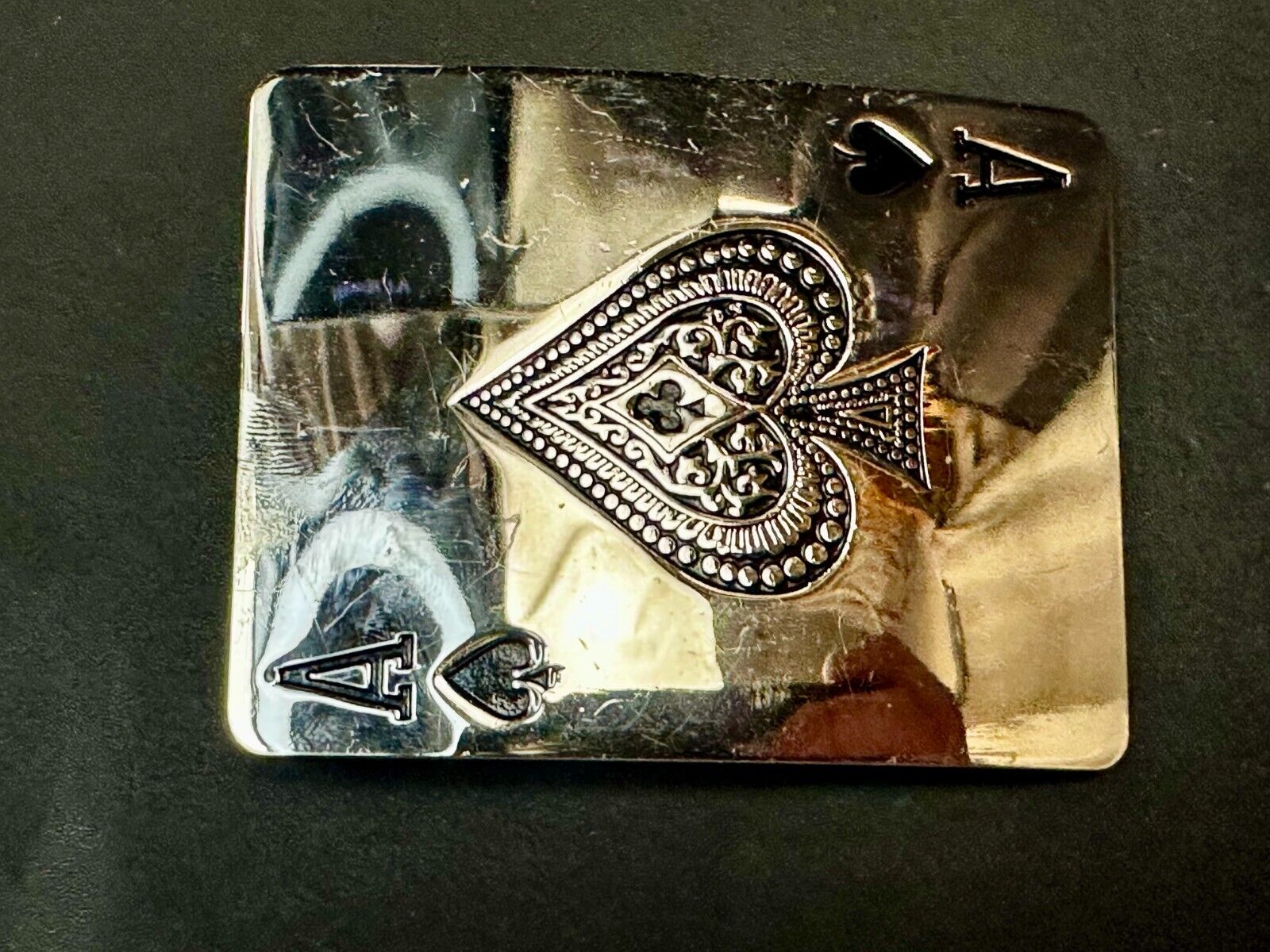 Ace of Spades Playing Cards LARGE  Silver Tone Belt Buckle CI Records & Skates