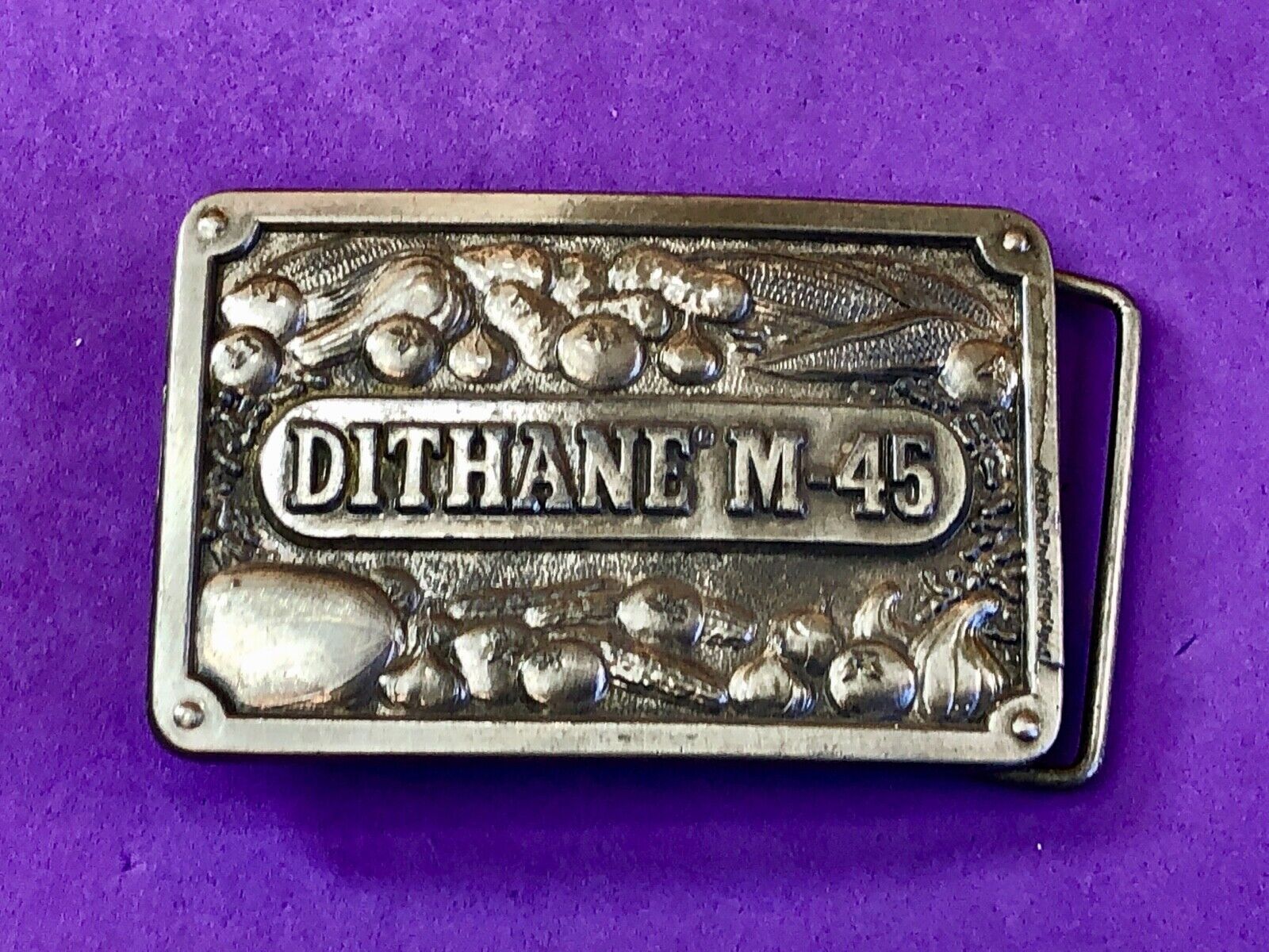 Vintage Farming  Dithane M-45 advertising belt buckle Dallas Texas Koleaco 