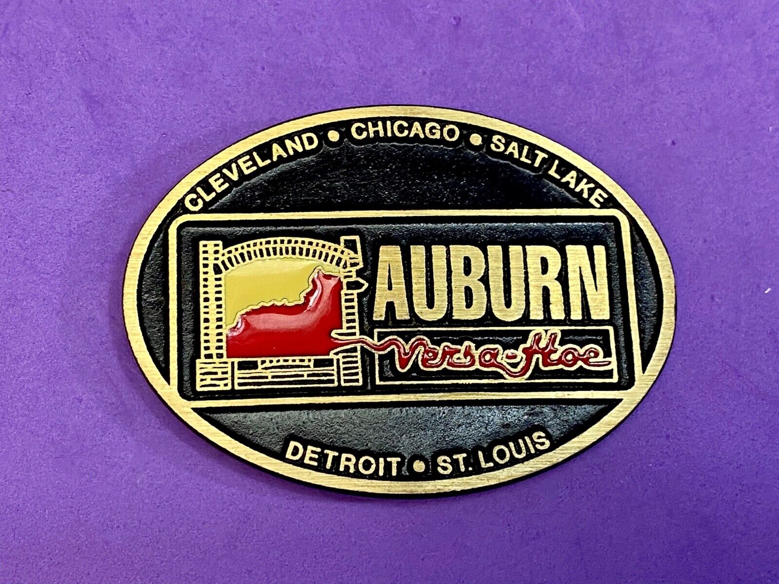 Vintage Auburn Versa Hoe Industrial Services Solid Brass Belt Buckle 
