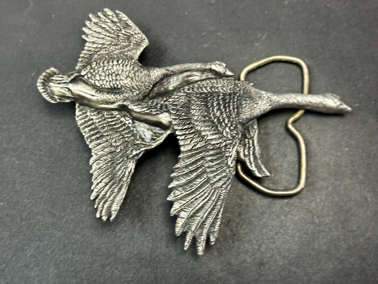 Two Flying Ducks Vintage 1970 Vinegarroon Foundries Cutout Pewter Belt Buckle