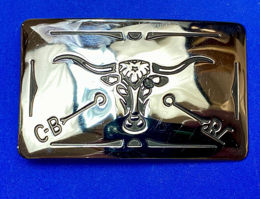 Vintage Chambers Texas Longhorn with cattle branding symbols belt buckle