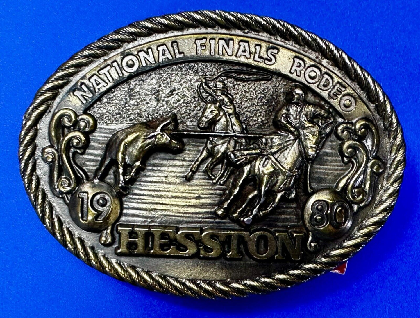 1980 Hesston National Finals Rodeo NFR Cowboys Team Roping Belt Buckle