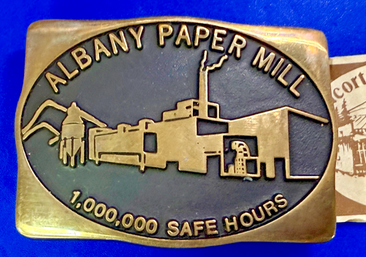 Albany Paper Mill 1,000,000 Safe Hours Solid Brass 1988 Anacortes Belt Buckle