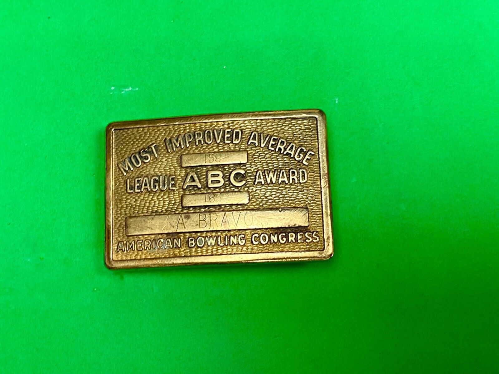 ABC Bowling Bowler's BLANK Most improved average award Vintage belt buckle