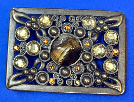Antique Brass Style Hippie Vintage Belt Buckle With Tigers Eye In Center