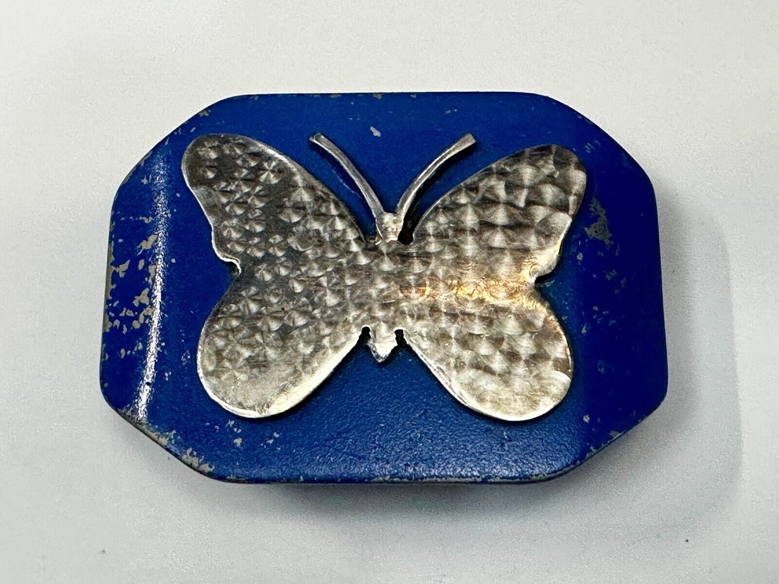 Unique Artisan Butterfly blue and silver tone raised Belt Buckle