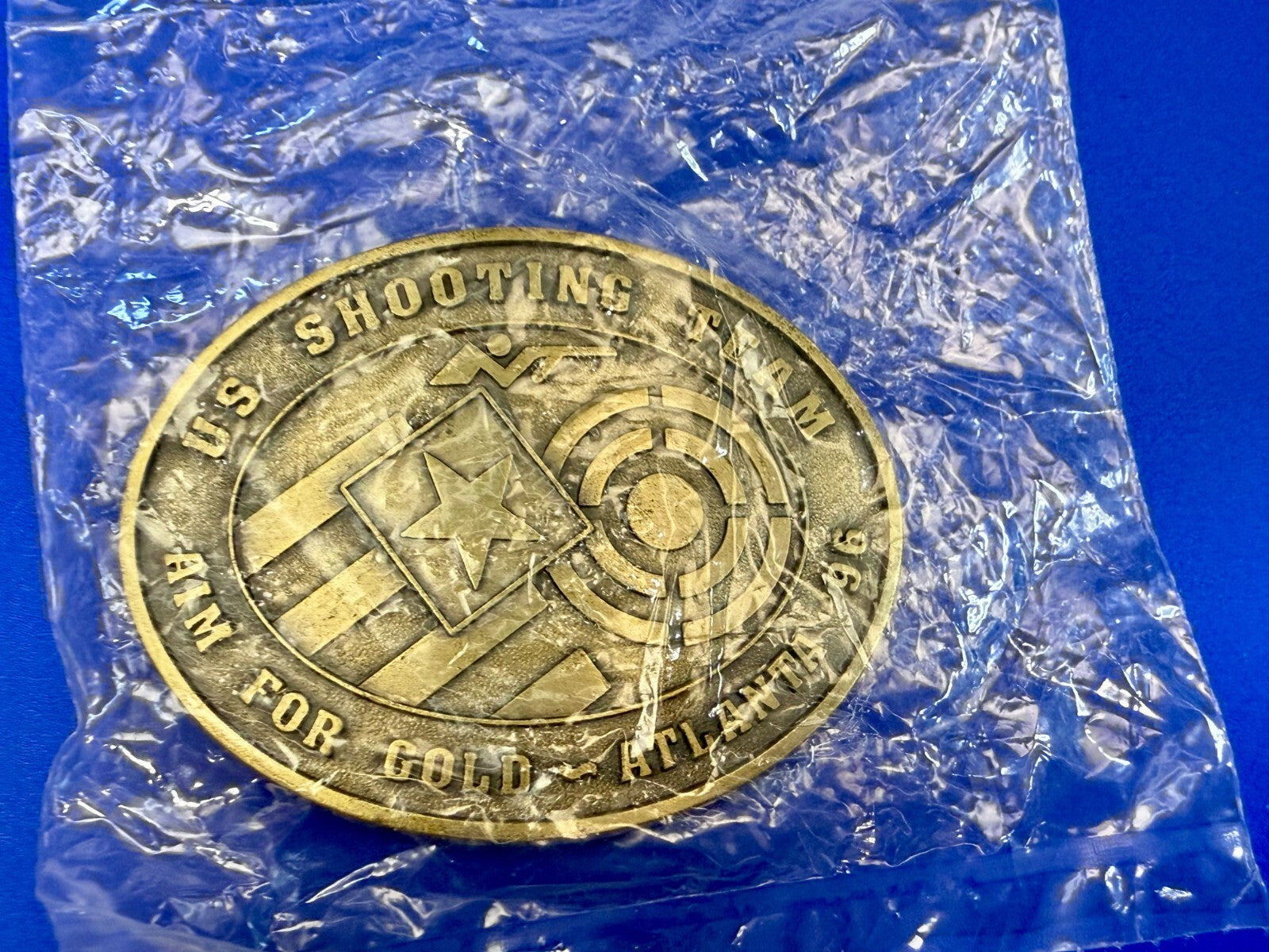 US Shooting Team Aim For Gold Atlanta 1996 Commemorative Vintage NOS Belt Buckle
