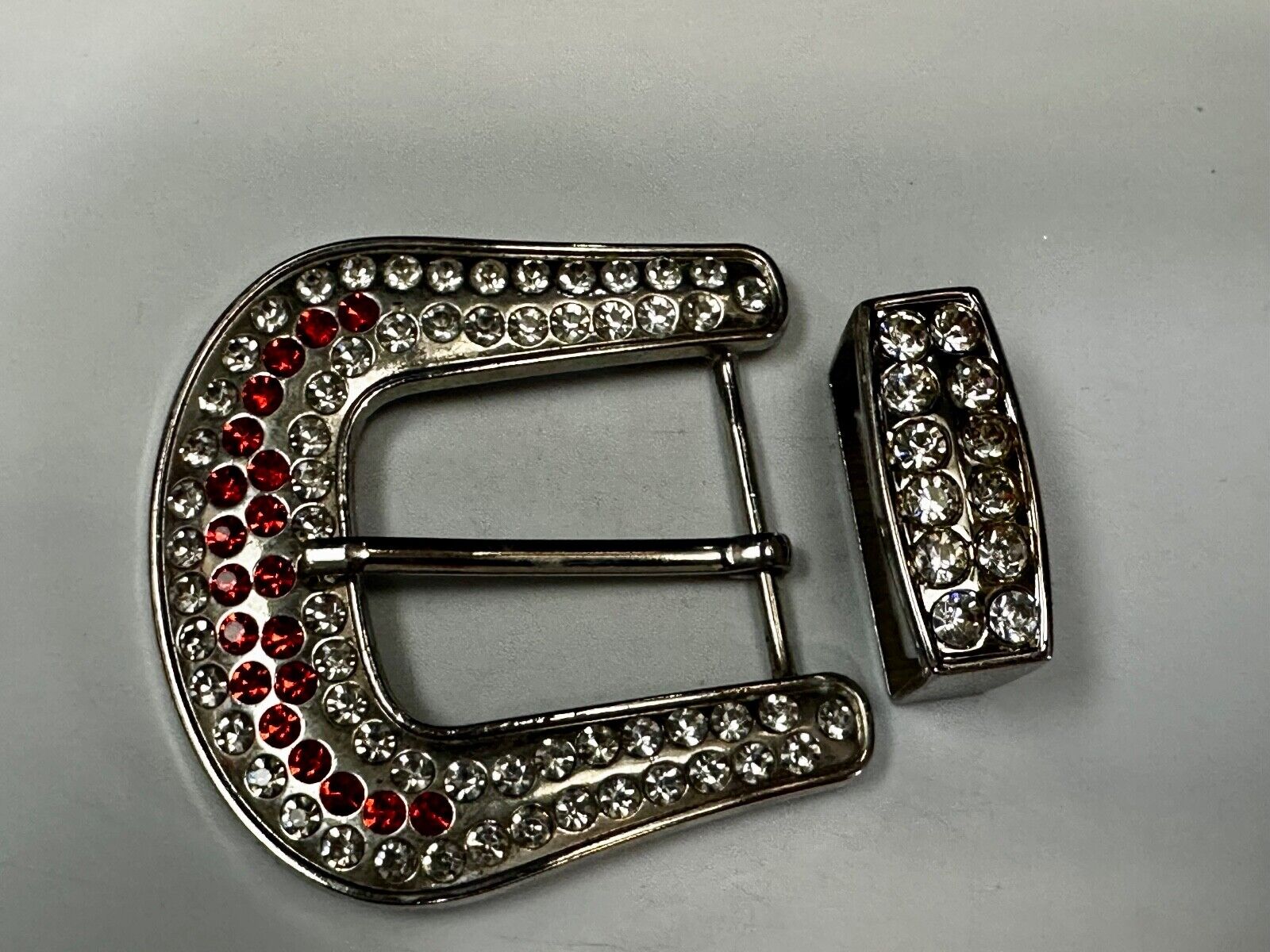 Two Piece Ranger Silver Tone Rhinestone Covered Belt Buckle Set  - with Keeper
