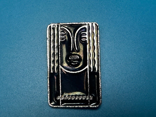 Art Deco Revival Brooch Pendant Pin Signed Ritz - Black Enamel Pewter Face