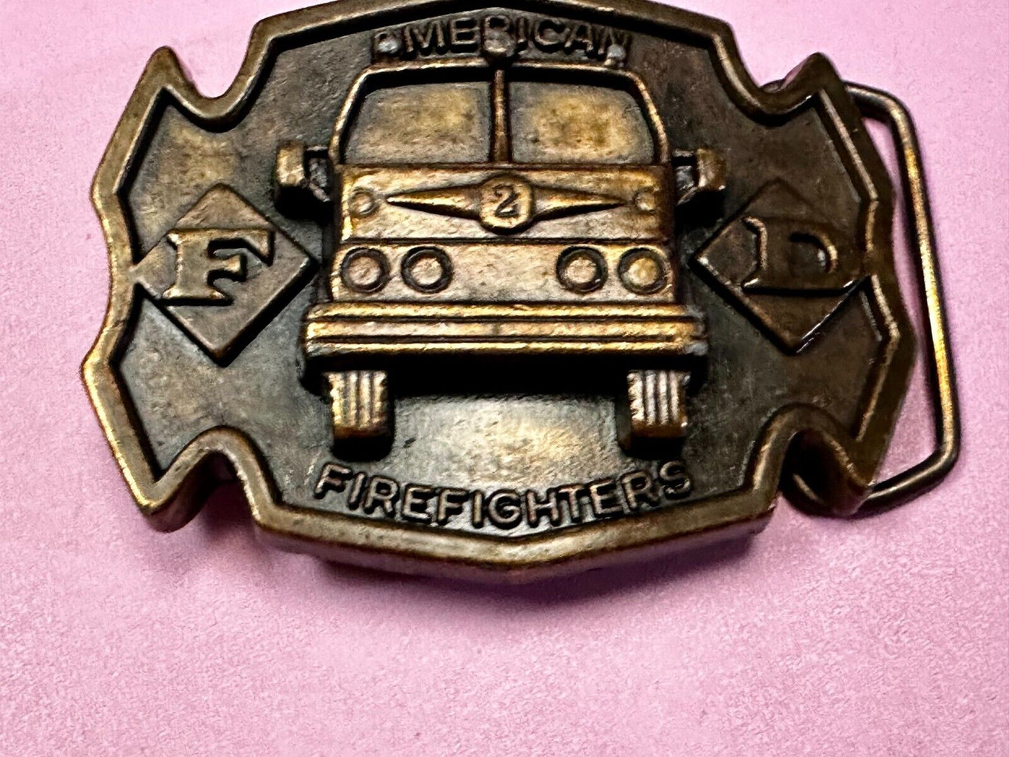 American Firefighter Fire Truck Fireman Commemorative Vintage MBCI Belt Buckle