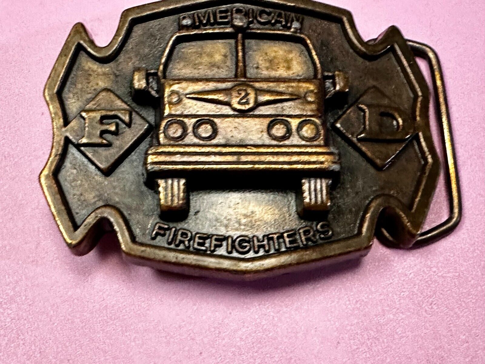 American Firefighter Fire Truck Fireman Commemorative Vintage MBCI Belt Buckle