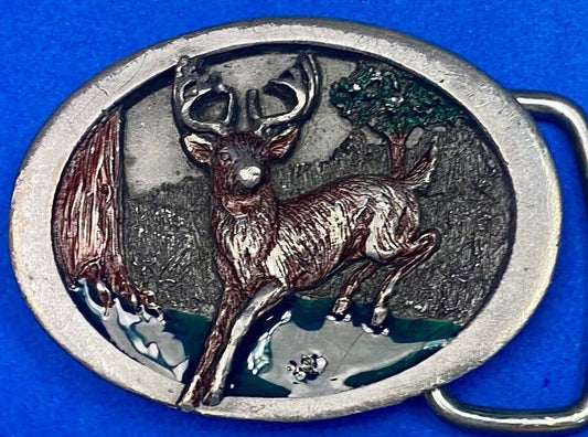 Vintage 1986 Deer In Nature C&J Inc Pewter Hunters Belt Buckle Cj1814