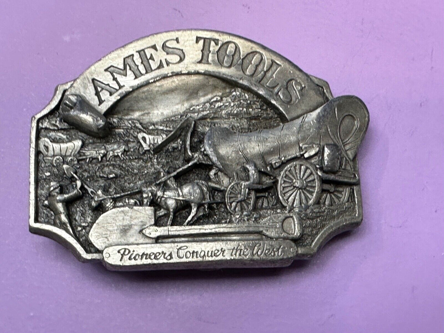 Ames Tools  Pioneers Conquer the West Belt Buckle, 1986 Siskiyou Belt Buckle