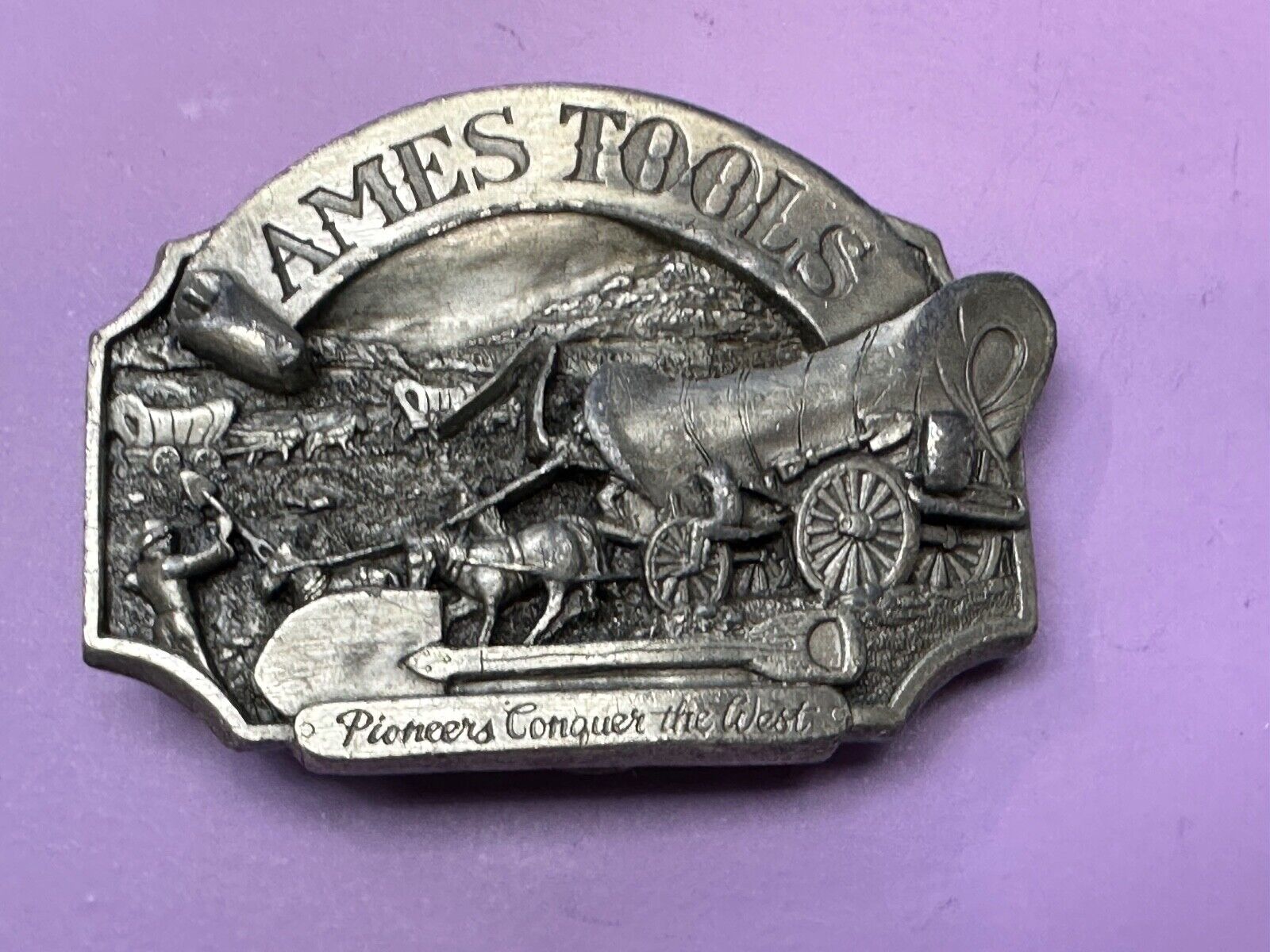 Ames Tools  Pioneers Conquer the West Belt Buckle, 1986 Siskiyou Belt Buckle