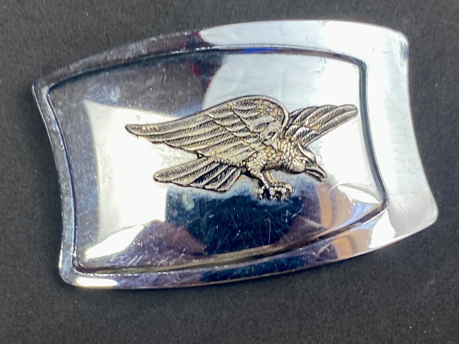 Vintage American Flying Hunting Eagle on black Mirrored belt buckle 