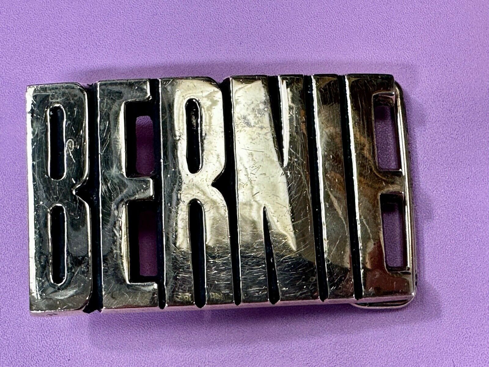 Bernie - Custom Block Letter Cutout Name Solid Brass Belt Buckle by Baron