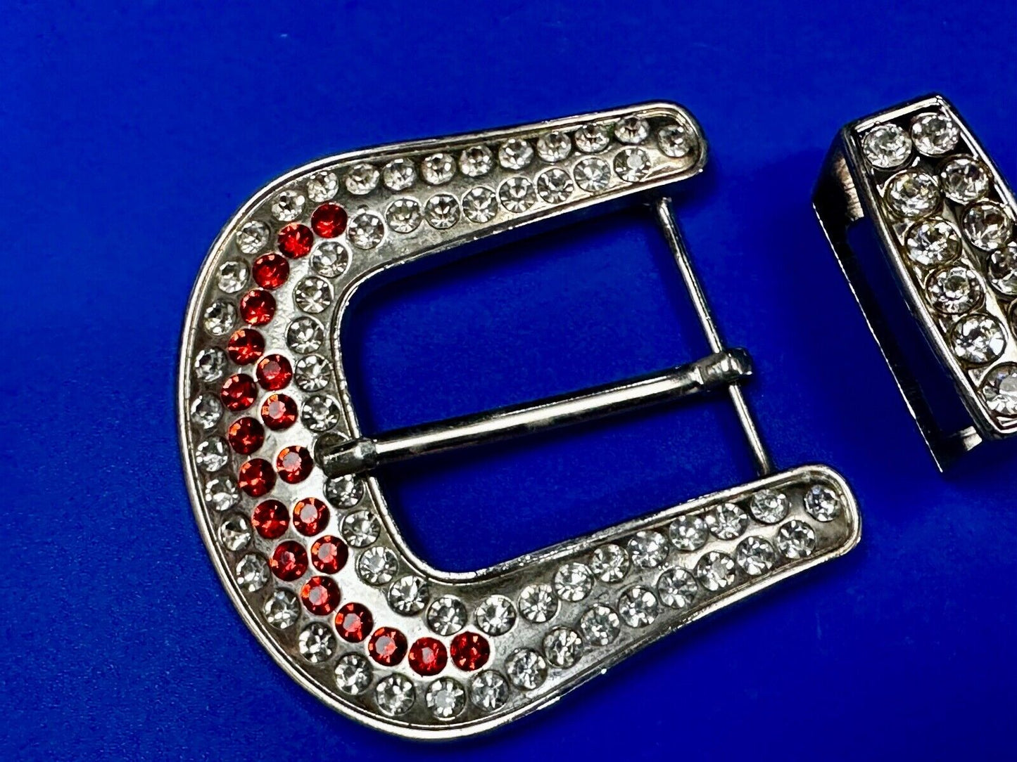Two Piece Ranger Silver Tone Rhinestone Covered Belt Buckle Set  - with Keeper