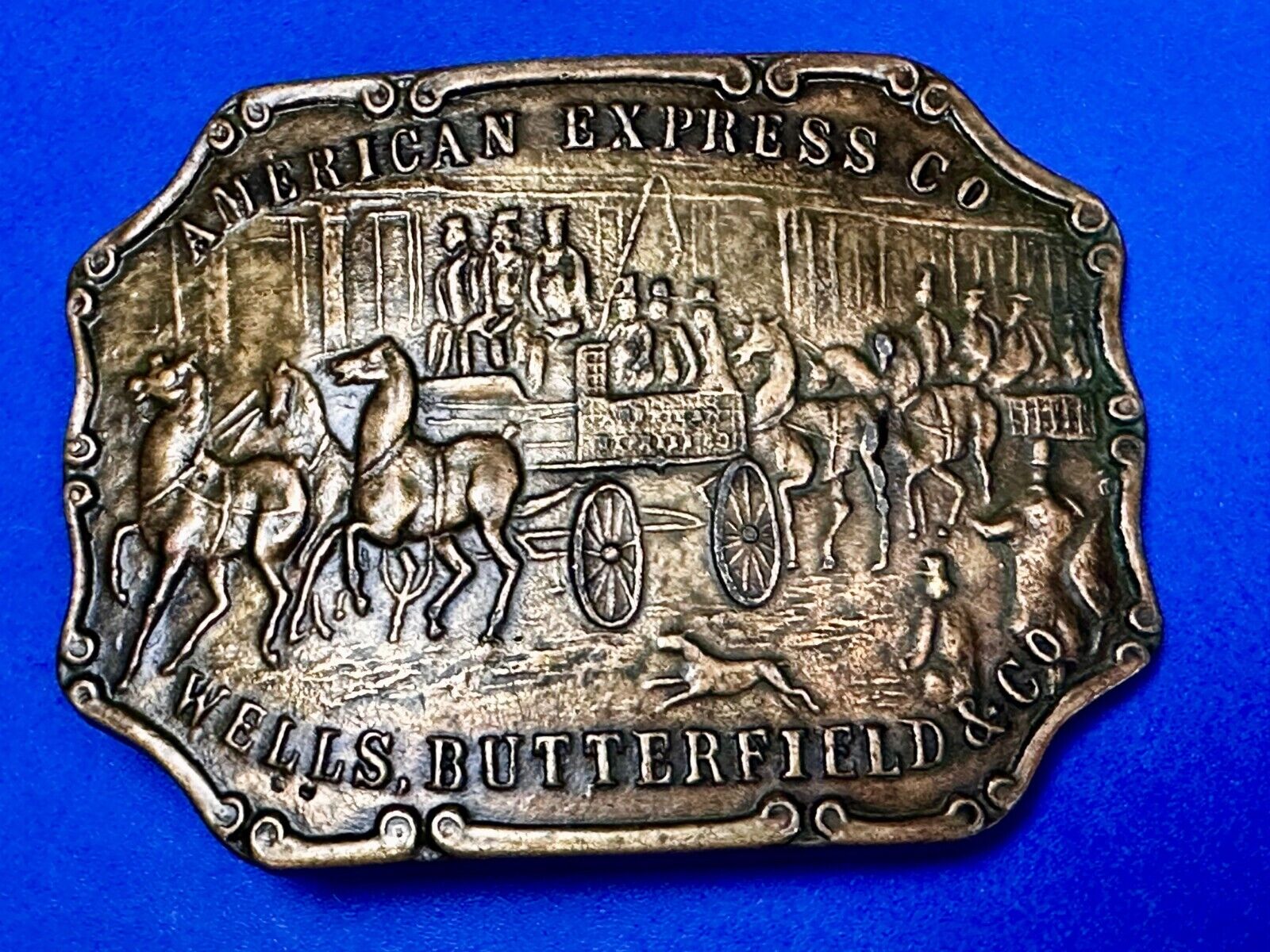 American Express Co Wells Butterfield Vintage Bank Stagecoach Scene Belt Buckle