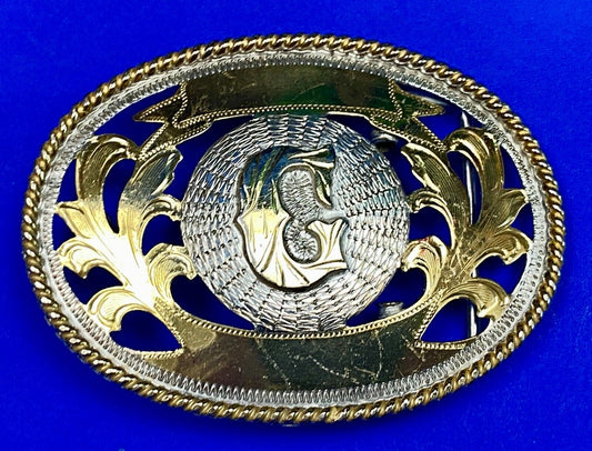 Unique Two Tone Letter Name Monogram G See Through Alpaca Belt Buckle