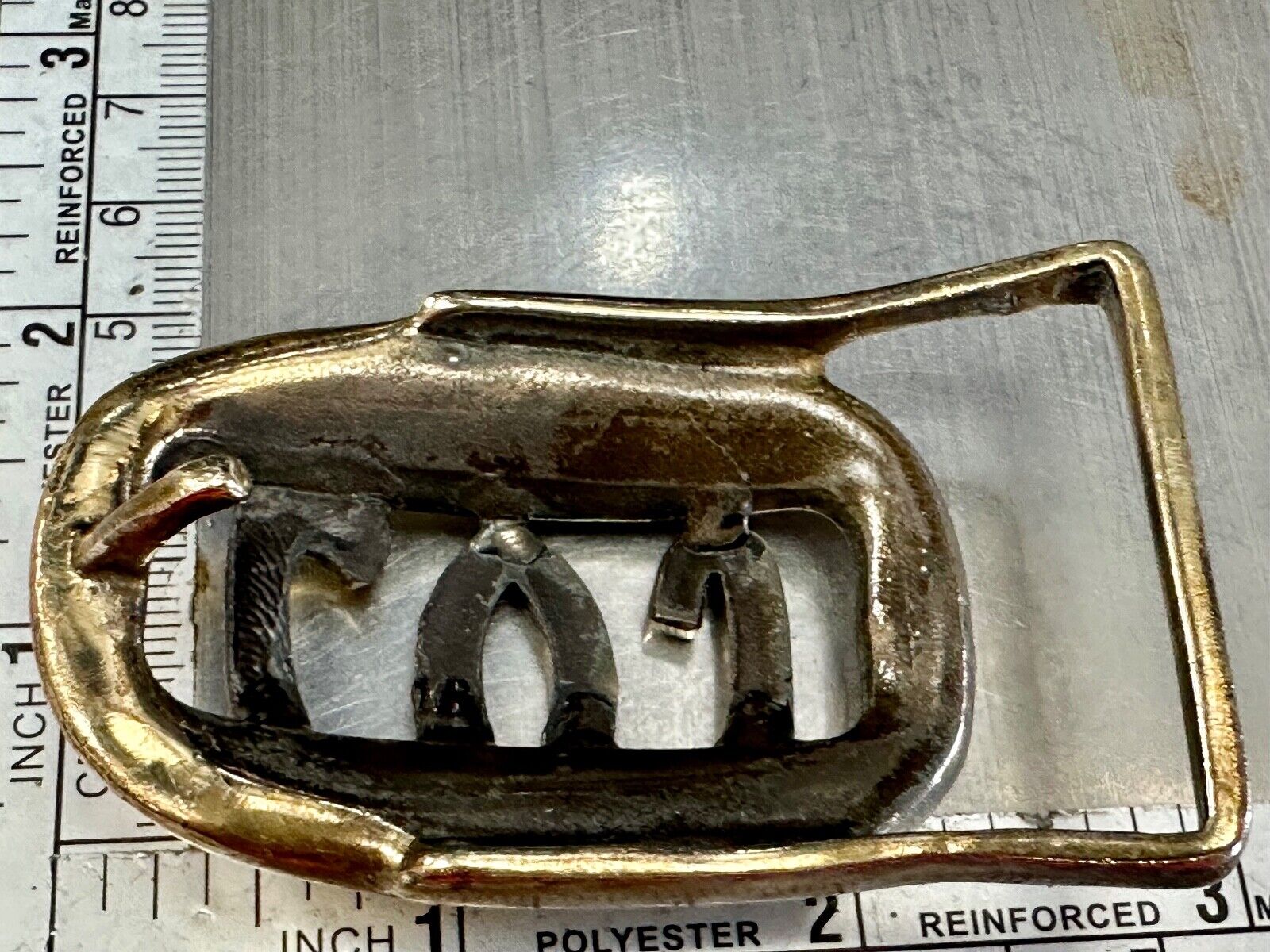 Vintage LVJ LUJ gold tone block letters cutout belt buckle