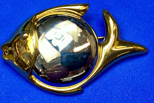 Two Tone Fish Brooch Pin Gold Tone Vintage Jewelry by Liz Claiborne LCI