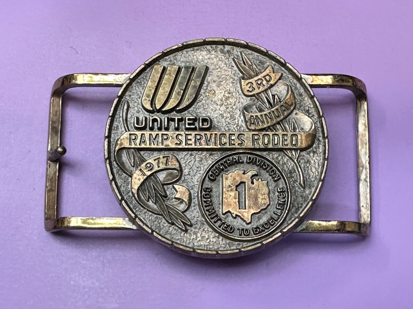 United Airlines Ramp Services Rodeo Central Division 3rd Annual 1977 Belt Buckle