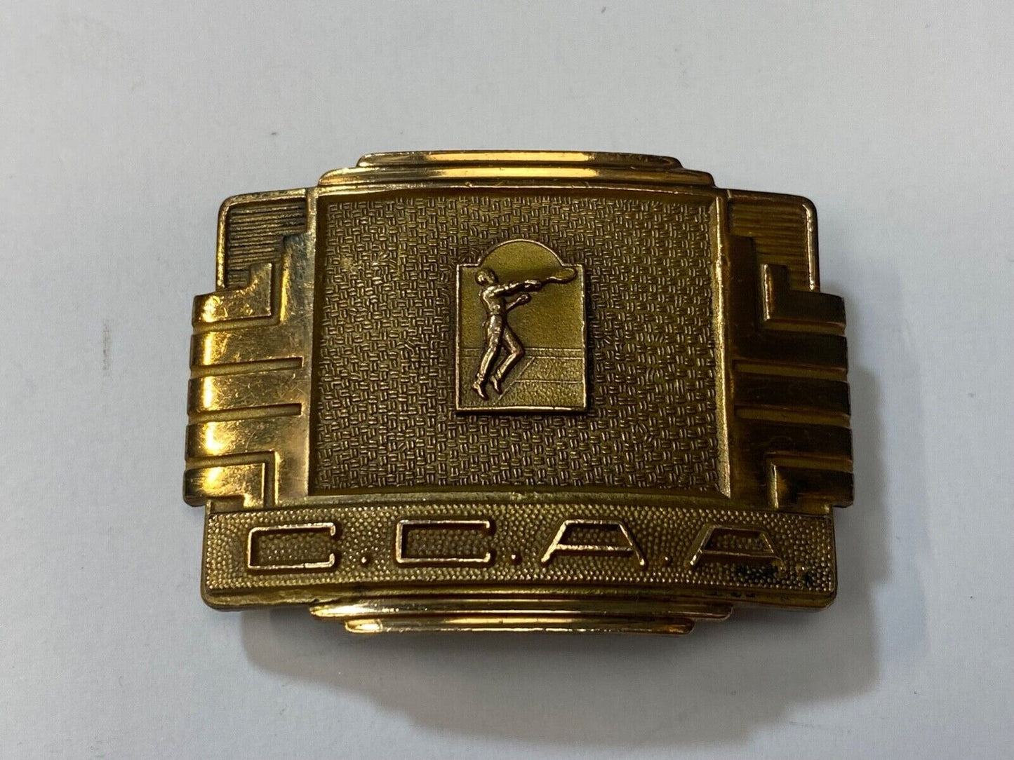 Vintage 1950 CCAA Tennis Award Trophy - Invisible brand, USA made belt buckle