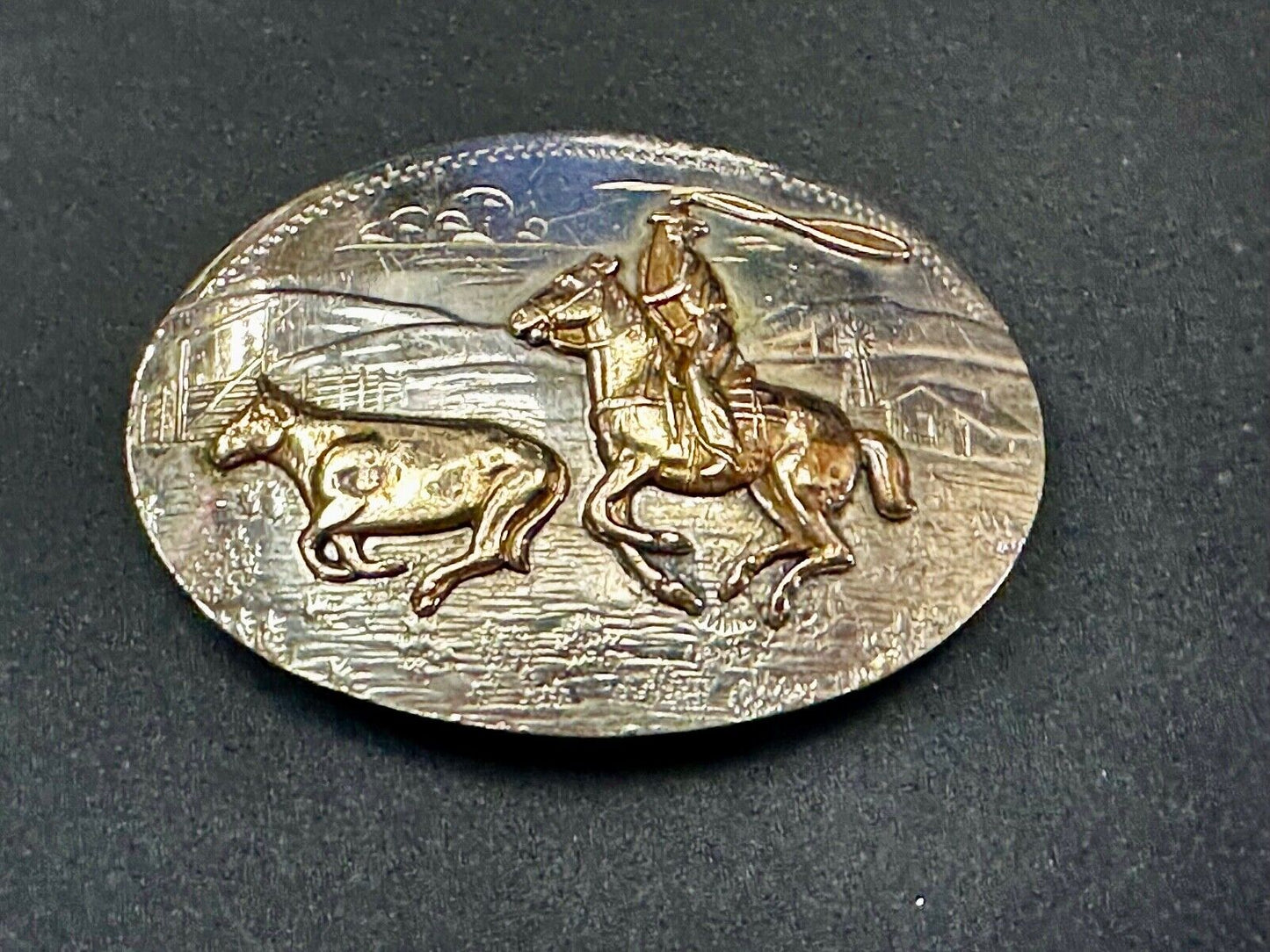 Two Horse Riding Cowboy's German Silver Belt Buckle by Comstock Silversmiths